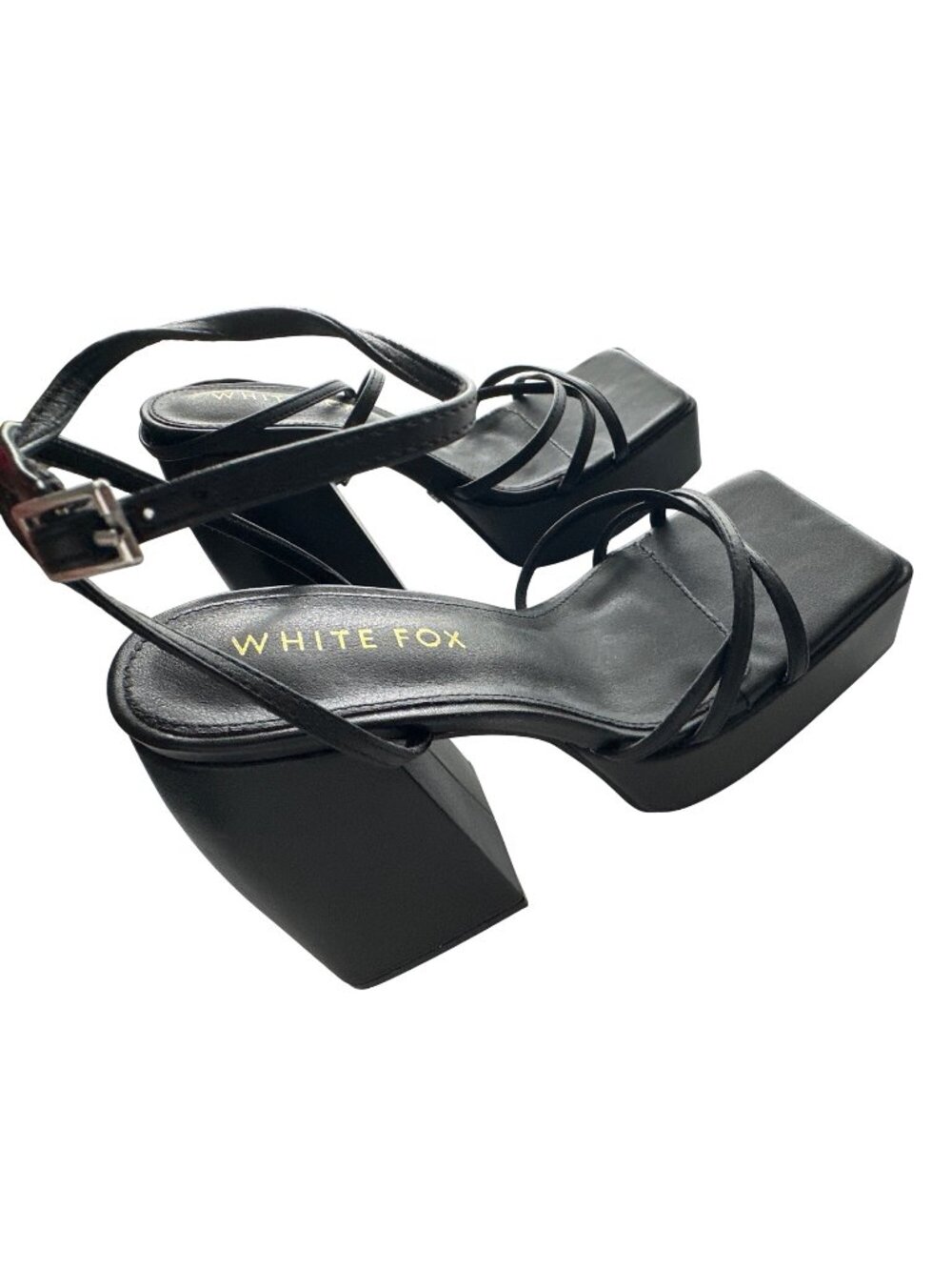 White Fox Black Platform Block Heel Strappy Sandals Size 8
